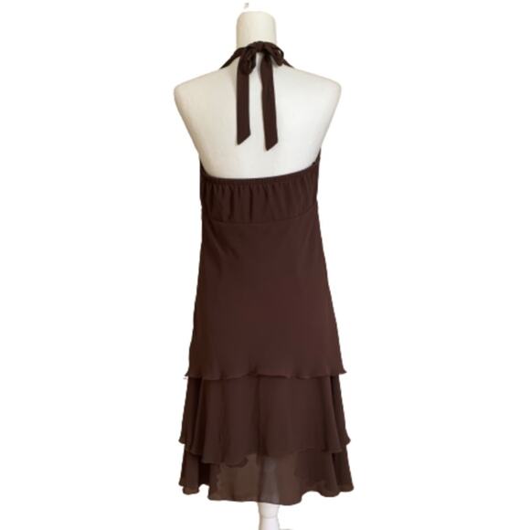 Componix Dress Petite Brown Tiered Halter Chiffon Dressy Dress Size 12P - Picture 5 of 10